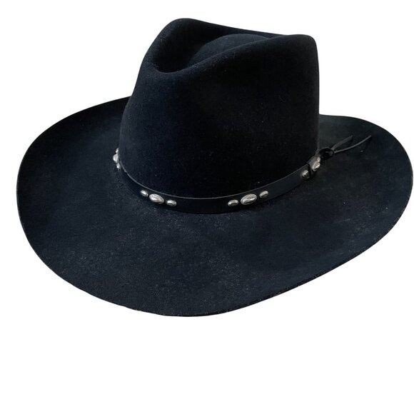 Resistol Hondo Cowboy Hat Size 7 1/2 2X Black Wool Silver Conchos Made In Texas - Picture 1 of 10